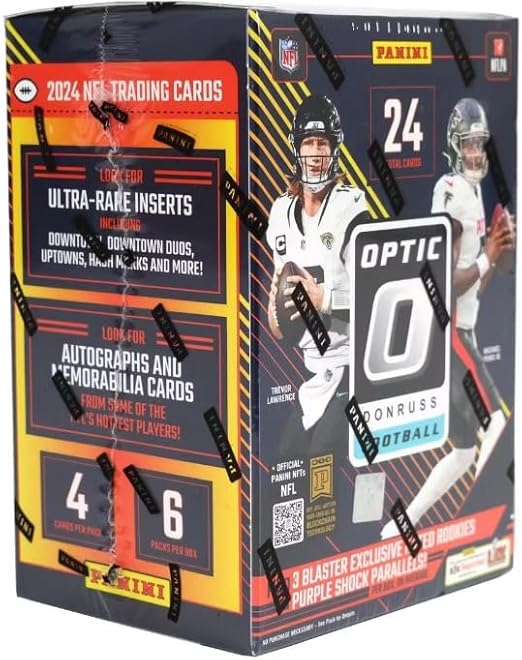 NEW 2024 DONRUSS OPTIC Football Card Blaster Box 3 Rated Rookie Purple Shock Prizms Per Box