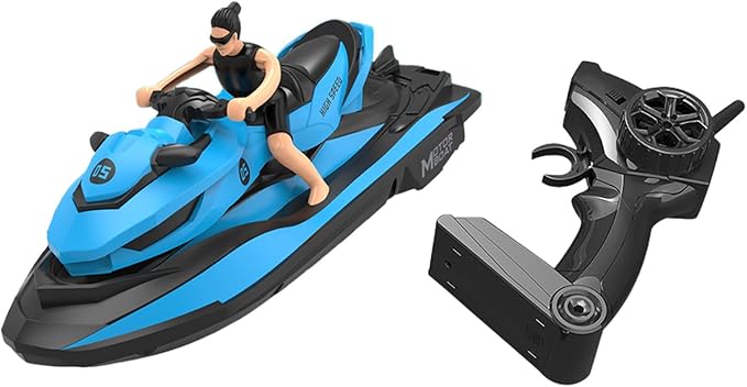 2.4 GHz RC Motorboat Dual-Motor 10 km/h High-Speed Electric Racing Jet Ski Toy 50 m Control Range 20 min Play Low-Battery Alarm Distachable Driver Figure for Kids &amp Adults (Blue)