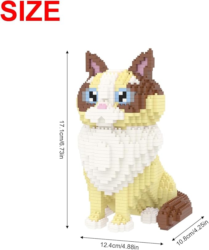 Larcele Cat Micro Building Blocks Animal Set DIY Mini 3D Building Toy Bricks Kit1160 Pieces KLJM-05 (Ragdoll)