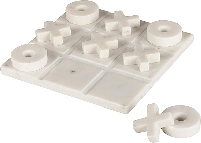 Marble Tic Tac Toe Game Board X and O Game Set for Birthday Gift to Students and Adults Medium White