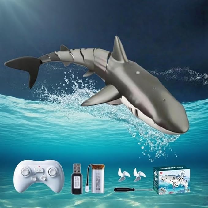 Remote Control Shark Pool Toy with 2.4GHz RC Submarine Boat Robo-Style Fish Tail Fish Pool Toy for Boys Girls Ages 6-12 Water Spray Function -Fun Robo Fish Toys for Kids Outdoor Water Play (Black)