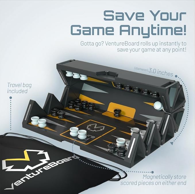 VENTUREBOARD Backgammon 6 Inches Magnetic Unique Backgammon Set Board Game - Folding Board Portable Travel Backgammon Board Game Pieces - (Blue/Grey)