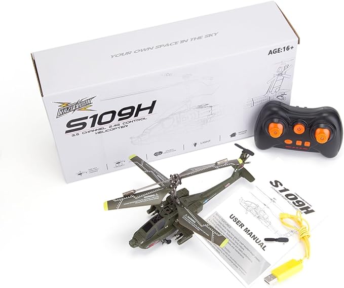 S109H Remote Control Helicopter for Adults 2.4G RC 3CH Dual-Prop Gyro Stabilized Airplane Model with Bright Night Navigation Lights RC Helicopter Model - RTF Version/Army Green
