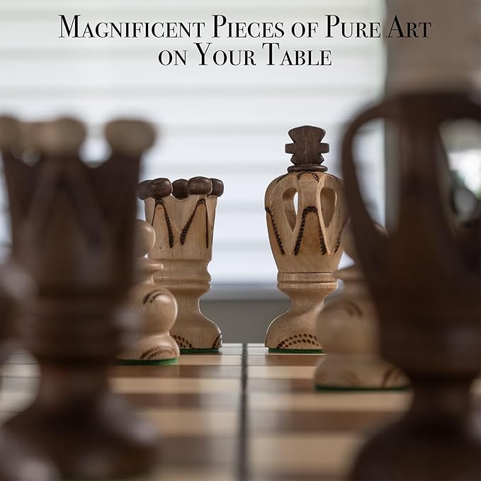 Wegiel Grand Royal Wooden Chess Set for Adults and Kids - 18 Inch Luxury Chess Set Handcrafted from Premium Beech and Birch Wood - Unique Folding Design with Storage