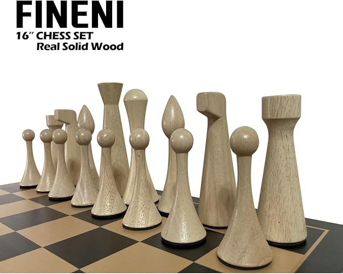 Luxurious 16 inch Real Luxurious Dark Colored Solid Wooden Chess Set. Durable Handmade Chess Board Game Sets with Storage Slots for 4.2” Weighted &amp Elegant Designed Wooden 34 Pieces (C16D)