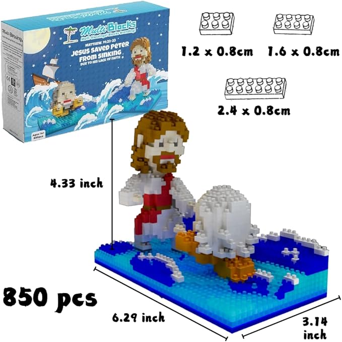Jesus Series-Jesus Saved Peter Mini Figurine Bible Story w/Lego Jesus Toy Nativity Building Set for Aged14+ Great Gift for Teenagers and Adults (850Pieces/6.3x3.1x4.3inch)