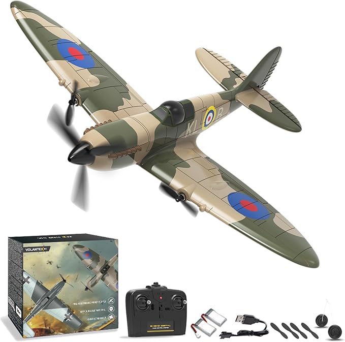 volantexrc RC Plane 3 Channel Remote Control Plane Fighter Spitfire with 6-axis Gyro 2.4GHz RTF Radio Controlled Aircraft Easy to Fly for Beginners Adults (76205 RTF)
