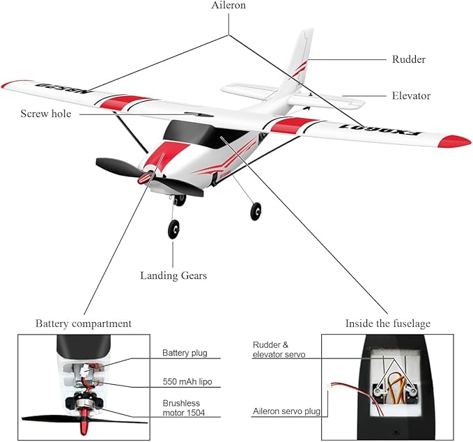 HAWK'S WORK 4 Channel RC Plane Remote Control Airplane Cessna Ready to Fly Brushless Motor 6-axis Gyro Stabilizer 3 Flight Mode Stunt Flying Easy Trainer for Beginner &amp Kid