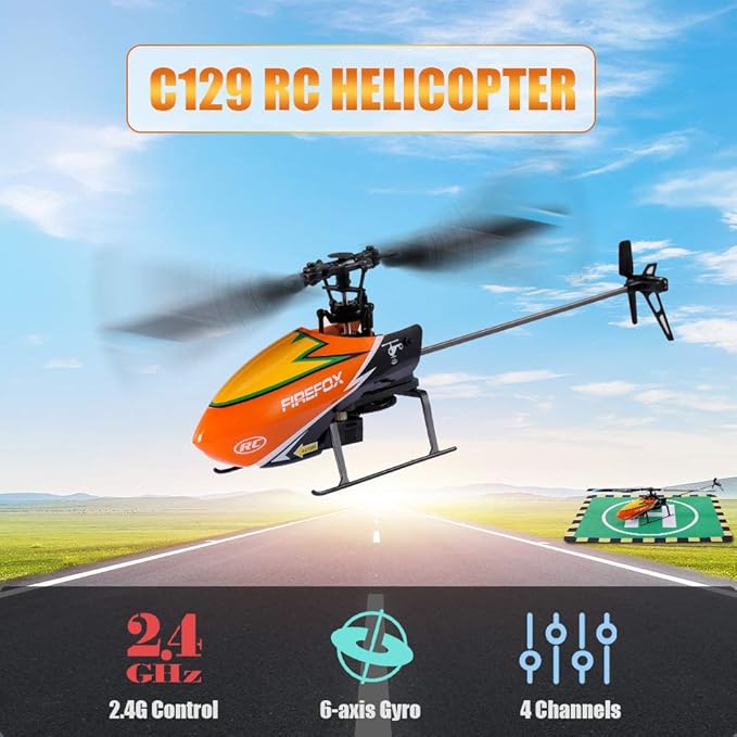 GoolRC C129 RC Helicopter 4 Channel 2.4Ghz Remote Control Helicopter with 6-Axis Gyro Aileronless RC Aircraft with Altitude Hold Landing Pad and 2 Batteries (Orange)