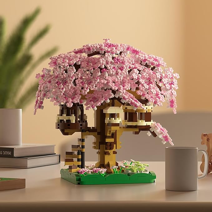 Beego 2 Bonsai Tree Cherry Blossom Building Toy Not Compatible with Lego Japanese Sakura Pink&ampPurple Flower House Building Micro Bricks Tree House Botanical Collection for Adults Teen (2201 PCS
