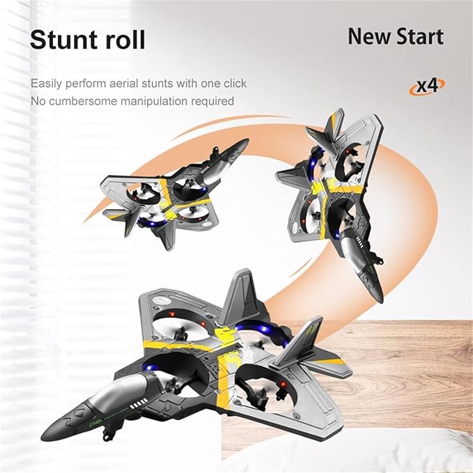 2023 New V17 Jet Fighter Stunt RC Airplane Drop-Resistant Remote Control Aero Jet Drone with 360° Stunt Spin Gravity Sensing ＆ Lights RC Fighter Jet Planes Easy Fly RC Glider for Beginner (Silver)