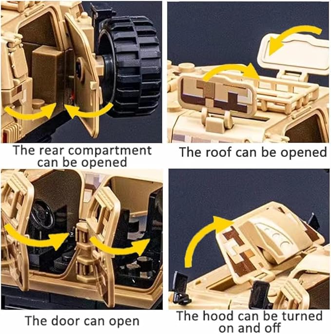 Military Vehicles Building Blocks Sets Compatible with Lego Military Armored Vehicle Set Army Model Kit STEM Toys for Boys Kids and Teens Ages 8-14 (Khaki)