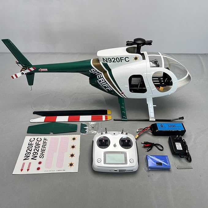 Roban RTF 470 Size MD500E RC Helicopter 2 Blades Green White Hughes GPS Model