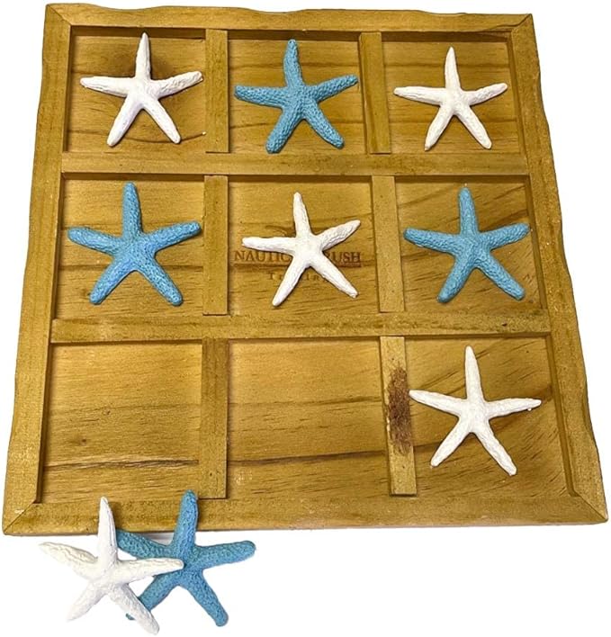 Tic-Tac-Toe Beach Decor | 9 x 9 | Perfect for Beach Décor | Plus Free Nautical eBook by Joseph Rains (Blue &amp White Starfish)