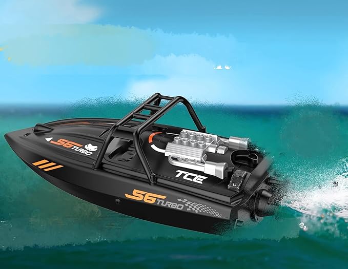 Remote Control Off-Road Boat Model Eddy Current Jet high-Speed Remote Control Speedboat 15-20km/hH156 with Lights Off-Road Speedboat (Dual Battery) Suitable for Adults 14+