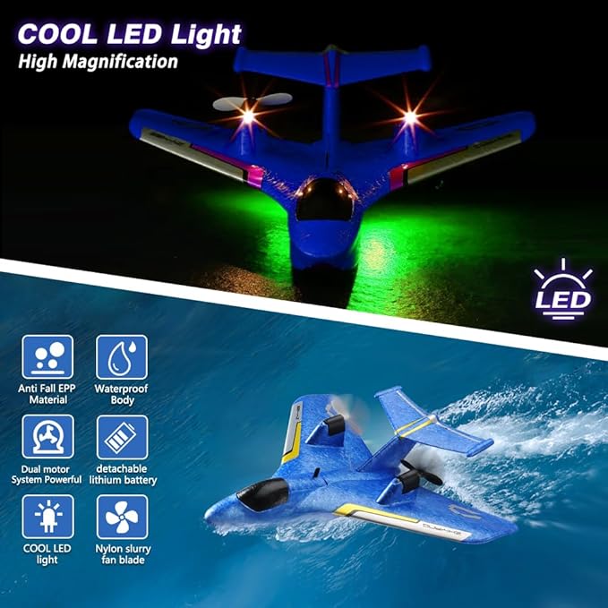 RC Water PlaneRC Airplane for Water Land and Air Remote Control Airplane Flying Fighter Toys2.4GHz 6-axis Gyro Stabilizer RTF Glider Aircraft Jet for Kids Adults Beginners Boys (Blue)