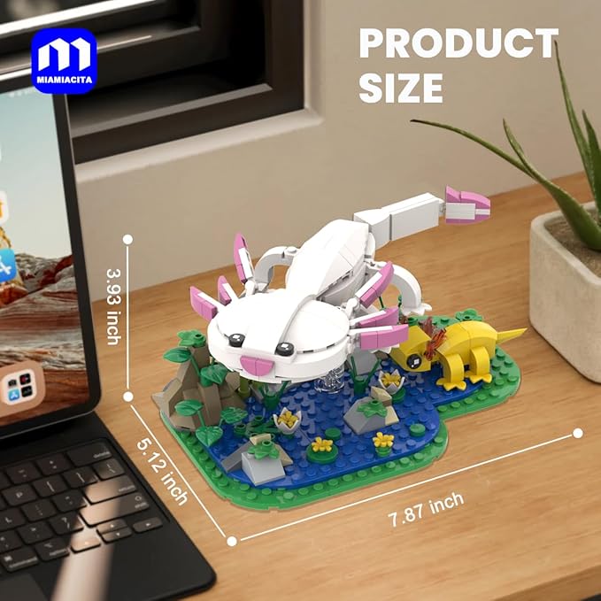 Axolotl Toy Building Set Axolotl Doll Figures with Grass and River Scenery Accessories Building Kits Axolotl Toys A Gift for Kids Boys and Girls Ages 6 and Up