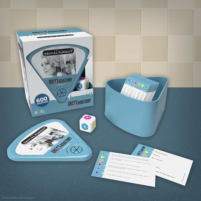 Trivial Pursuit Grey's Anatomy Trivia Game from The Hit Hospital Drama TV Series 600 Questions &amp Die in Travel Container Officially Licensed Grey's Anatomy Merchandise &amp Collectible
