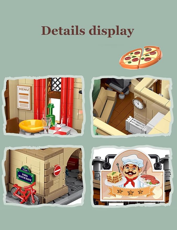 Restaurants in Paris Building Set with Lights Street Scene Series Building Blocks Set Modular Building Block Kit Home DecorGreat Gift for Teens and Adults 3104PCS