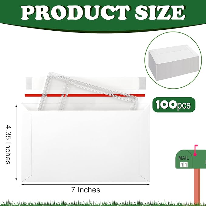 100 Pack Trading Card Shipping Envelopes 7 x 4.35 Inches Self Adhesive Mailing Envelopes Bulk Fit for Semi Rigid Sleeves and Sports Card Protectors Hobby Mailing Supplies