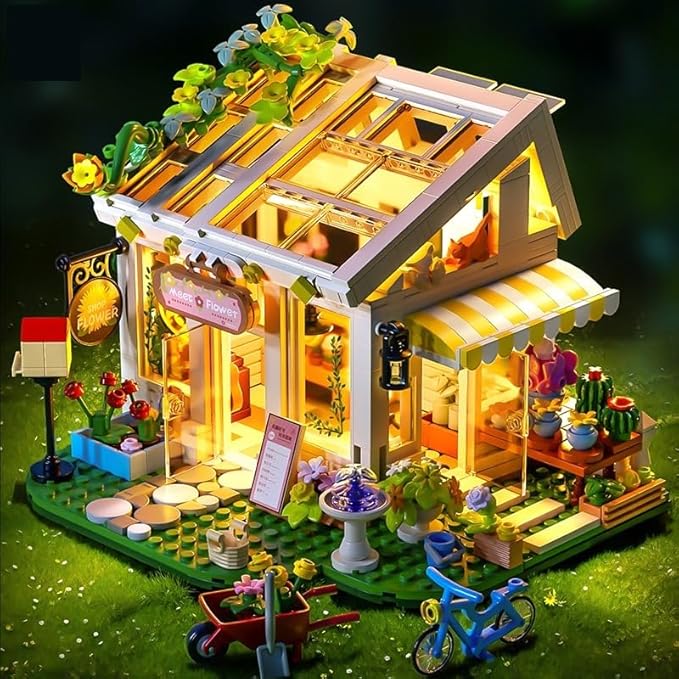 Flowers House Building Set with Lights Garden Building Kits Sunshine Greenhouse Building Toy for Home Display Decoration Creative Greenhouse Playset for Girls Friends and Adult 8+ (832 PCS)