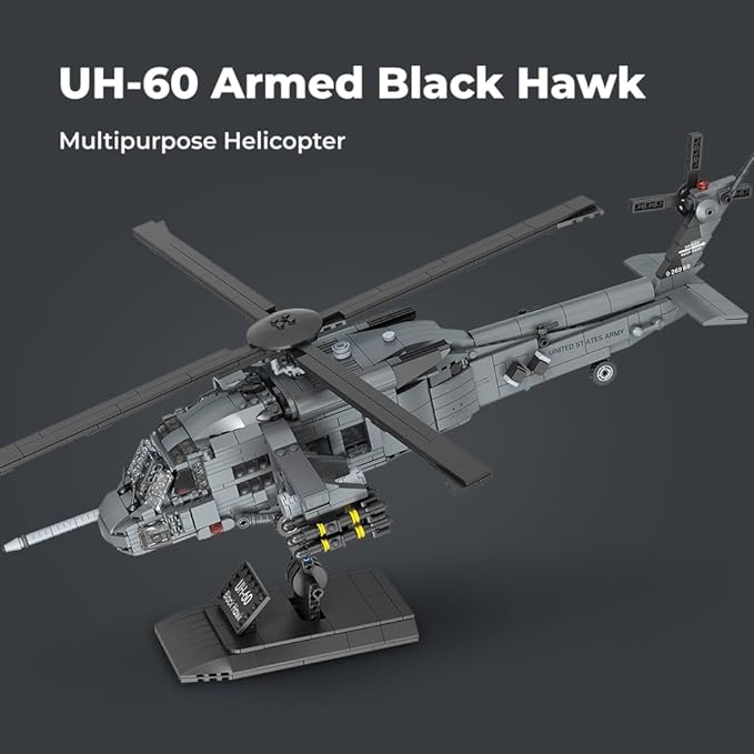 MISINI M8039 1:35 UH-60 Black Hawk Helicopter Building Blocks Set Military Armed Helicopter Bricks Model Kit for Adults Collectible Display Toy Realistic Details The Collector's Gift1377 Pieces