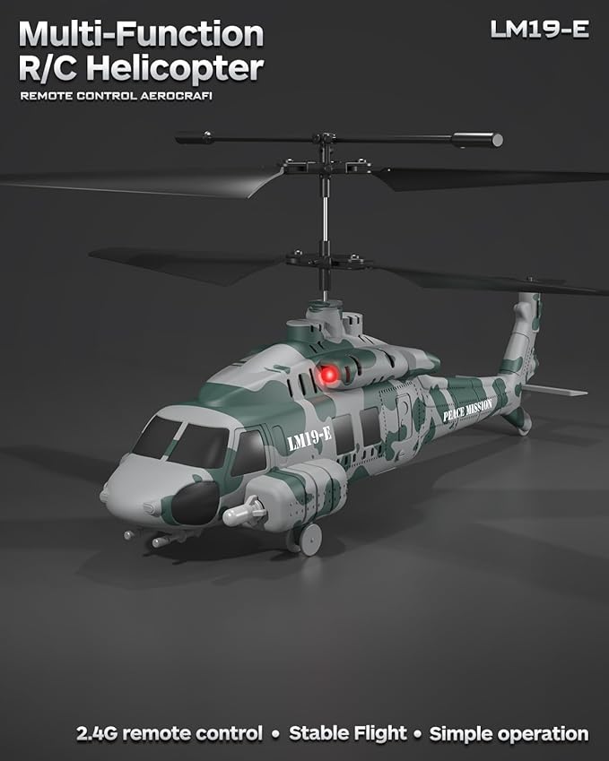 RC Helicopter LM19-E 2.4GHz Remote Control Helicopter with 10 Launchable Missiles LED Light Altitude Hold One-Key Take Off Indoor Friendly Army Toys for Birthday(2 Batteries)