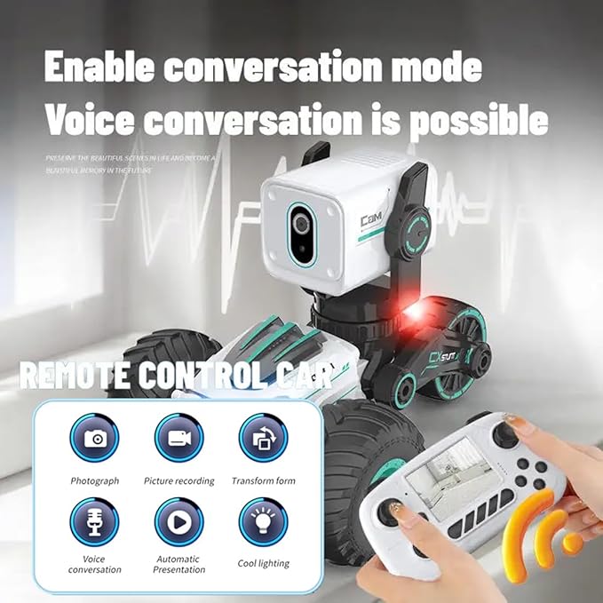 RC Car with Camera RC Stunt Car with 720P HD FPV Camera 2-Way Talk 360° Spins &amp LED Lights App Control RC Truck Adjustable Camera2 Rechargeable Batteries (60 Mins Play) Gift for Kids &amp A