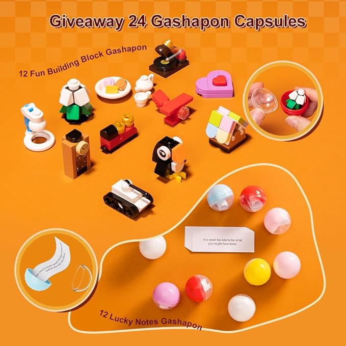 PANTASY Retro Gumball Machine Building Block Set with 12 Micro Building Blocks and 12 Lucky Notes for Multiple Gameplay Desktop Collectible-Quality Classic Gumball Machine Assembly Blocks Kit