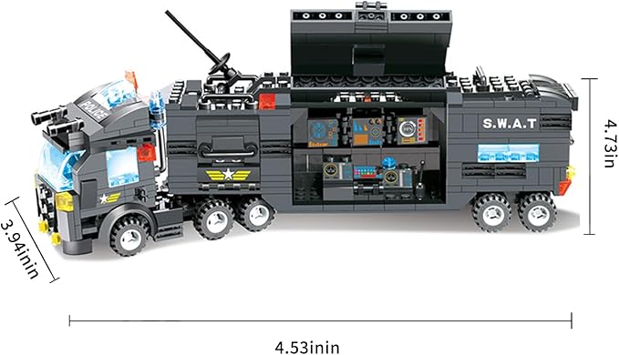8 in 1 City Police Station Building Kit SWAT Mobile Command Center Truck Building Toy with Police Car Helicopter Patrol Boat Best Learning and Roleplay Swat Toy Gift for Boys and Girls-647 Pieces