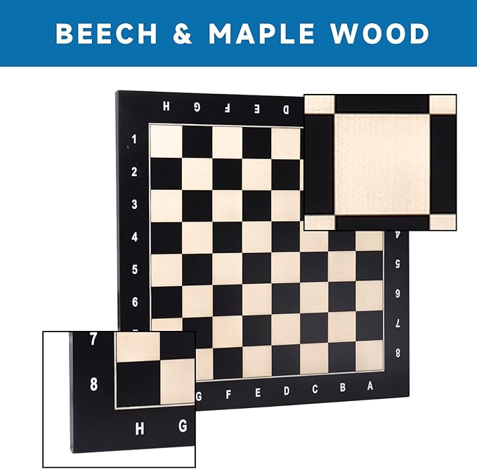 GSE Games &amp Sports Expert Professional Tournament Chess Board Only Beech &amp Maple Inlaid Chessboard Portable Chess Board for Beginners Kids Adults (Medium: 15.75 / Square: 1.57 Black)