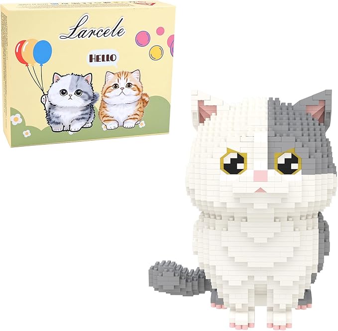 Larcele Micro Building Blocks Set DIY Mini Building Toy Bricks for Age Over 12 Years 1412 Pieces KLJM-05 (Munchkin Cat-Grey)