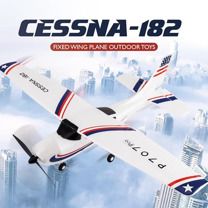 P707pro RC Airplane 3D6G Upgraded 2.4Ghz 3CH Fixed Wing RC Plane with 1020 Motor CESSNA-182 Remote Control Plane for Adults (Regular Version)