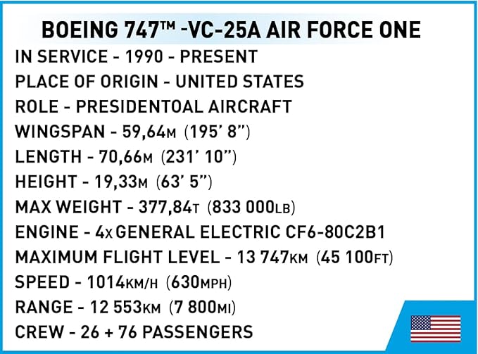COBI Boeing 747 Air Force One Plane Building Set 1087 Pieces