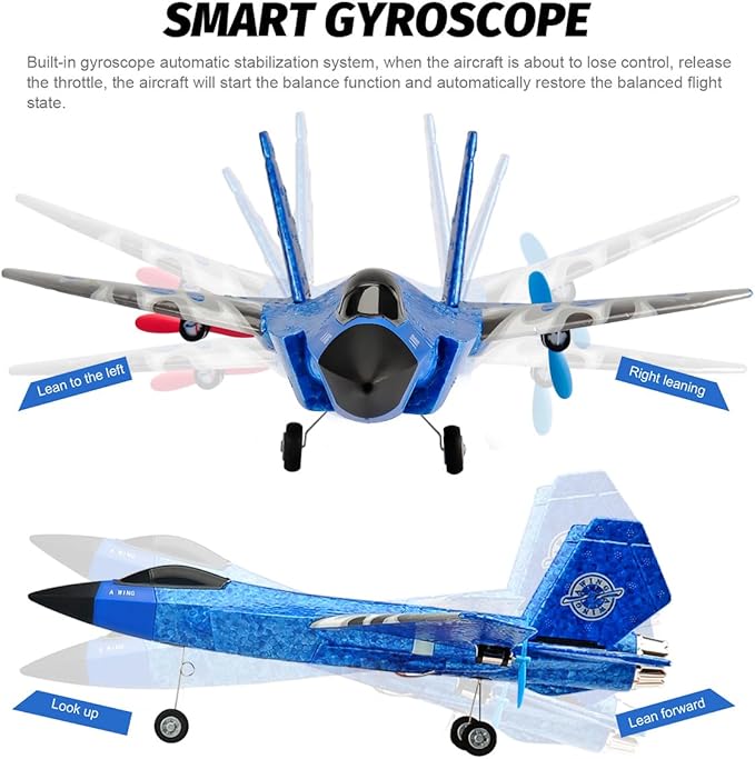 RC Airplane F-35 Lightning II 2 Channel Remote Control Plane with Smart Gyro Easy to Fly Foam Rc Glider Jet Gift for Kids Boys Girls 8-12 Year Old (Blue)
