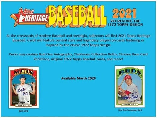 2021 Topps Heritage Baseball Factory Sealed Blaster Box 8 Packs of 9 Cards. CLASSIC 1972 VINTAGE TOPPS DESIGN.