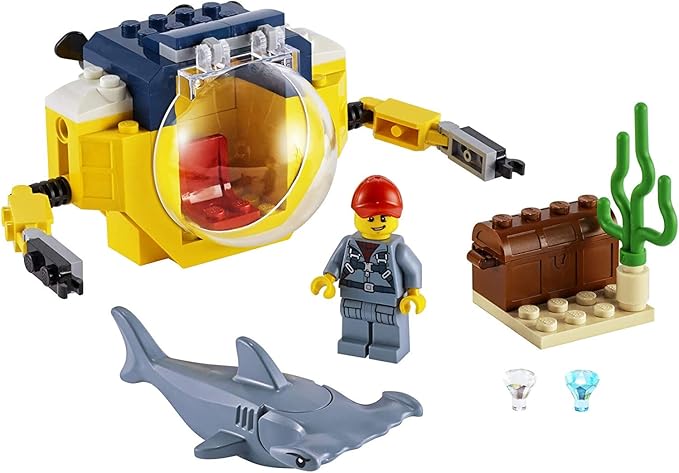 LEGO City Ocean Mini-Submarine 60263 Underwater Playset Featuring a Toy Submarine Pirate Treasure Chest Hammerhead Shark Figure and a Pilot Minifigure Great Gift for Kids (41 Pieces)