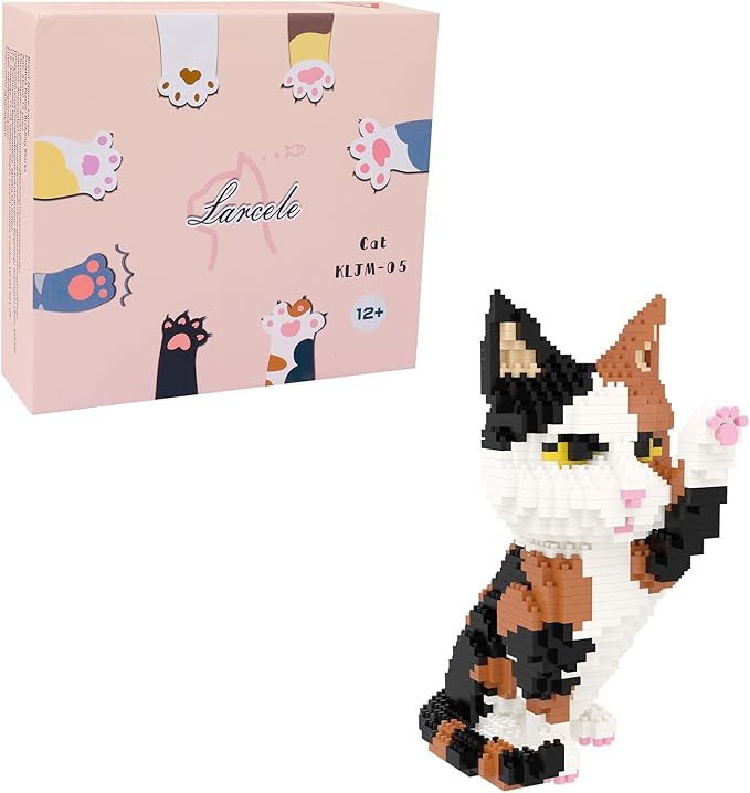 Larcele Cat Micro Building Blocks Animal Set DIY Mini 3D Building Toy Bricks Kit1137 Pieces KLJM-05 (Red Tabby)
