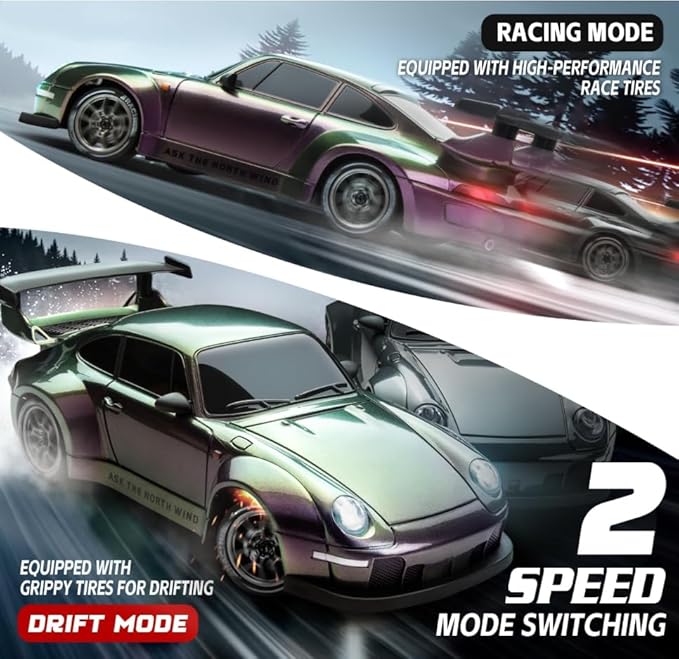 RC Drift Car 1:24 Scale Remote Control Vehicle with LED Lights 2.4GHz 20KM/H 4WD High Speed RC Cars Drifting Tires＆Two Batteries. (Gradient-Purple)
