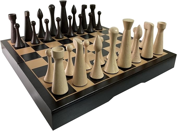 Luxurious 16 inch Real Luxurious Dark Colored Solid Wooden Chess Set. Durable Handmade Chess Board Game Sets with Storage Slots for 4.2” Weighted &amp Elegant Designed Wooden 34 Pieces (C16D)