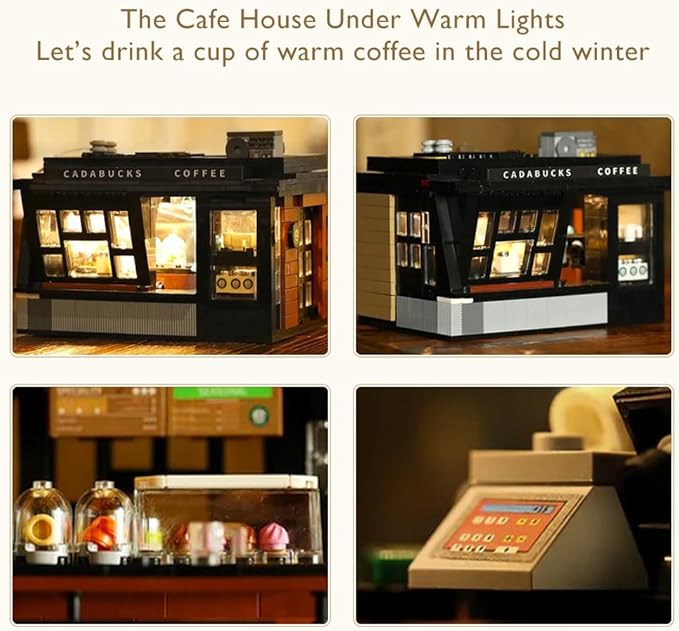 Coffee House Building Blocks Set with Lights Detailed Street View Architecture Model Café Interior &amp Accessories Gift for Teens Adults 14+(768pcs)