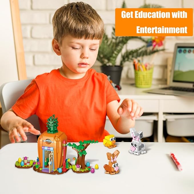 Easter Bunny Carrot House Building Set 2 Rabbits Chick Colorful Easter Egg and Basket Toy Building Blocks Kit Ornaments Gift for Boys Girls Adults