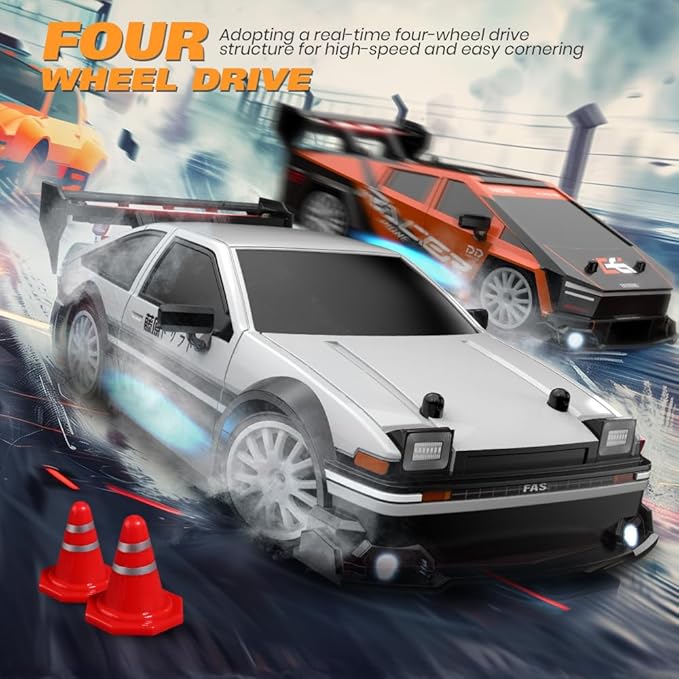 1:24 Scale RC Drift Car 30KM/H 4WD 2.4GHz Remote Control Cars with LED Light Racing and 4 Drifting Wheels High Speed RC Racing Cars Perfect Toy Gift for Teen Adults