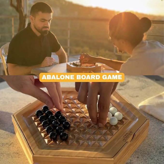 Abalone Board Game Marble Strategy Game Solid Wooden Game with 28 Marbles 2 Player Games Abalone Game Marble Chess Game Intellectual Chess Board Game Strategy Games for Adults
