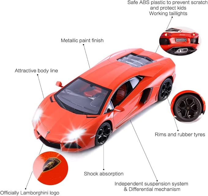 RASTAR RC Car 1:14 Lamborghini Aventador LP700-4 Remote Control Car for Boys 8-12 Working Lights - Orange 2.4GHz RC Lamborghini Toy Car
