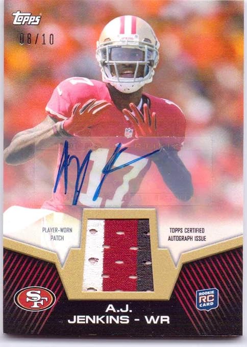 A.J. Jenkins 2012 Topps Rookie Worn Jersey Patch Autograph #RAP-AJJ - 08/10 - San Francisco 49ers