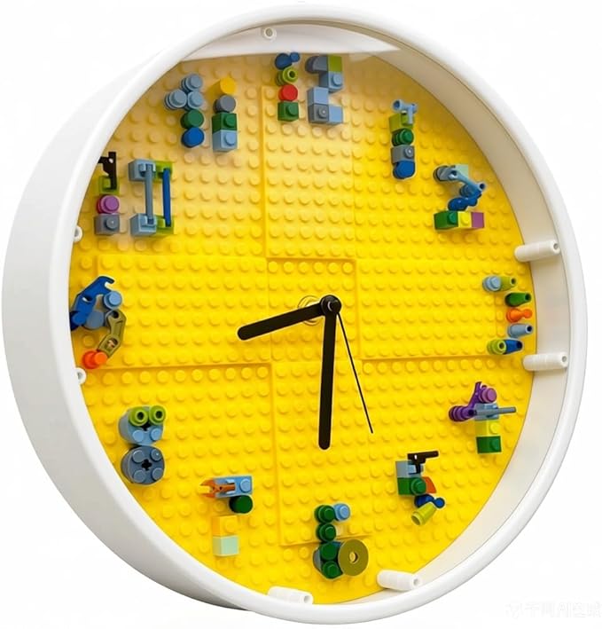Kids' Creative STEM Educational Building Block Toy Building Block Display Case Fun Assembly Toy for Boys Aged 6–8 DIY Building Block Wall Clock Birthday Gift for Kids Aged 9–10 (White frame)
