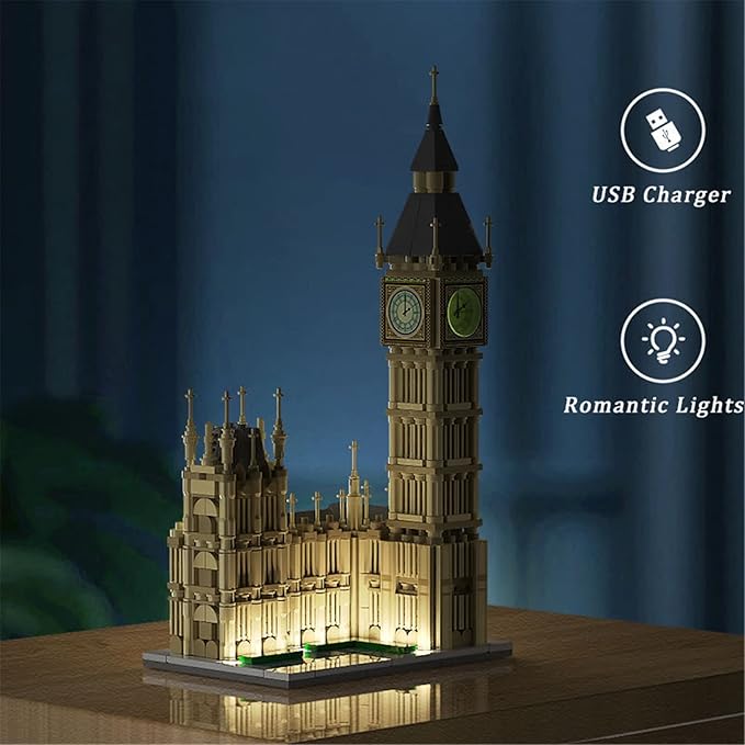 Big Ben Model Building Blocks with Simulation Clocks and Lights Famous Landmarks in London Toy Building Sets (815pcs)