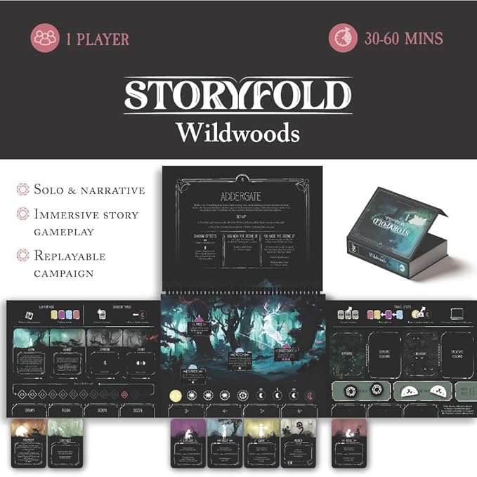 Storyfold: Wildwoods – Solo Narrative Adventure Board Game | 1 Player Board Game | Immersive Storybook Gameplay Unique River Card Mechanic Learn as You Play Fast Setup