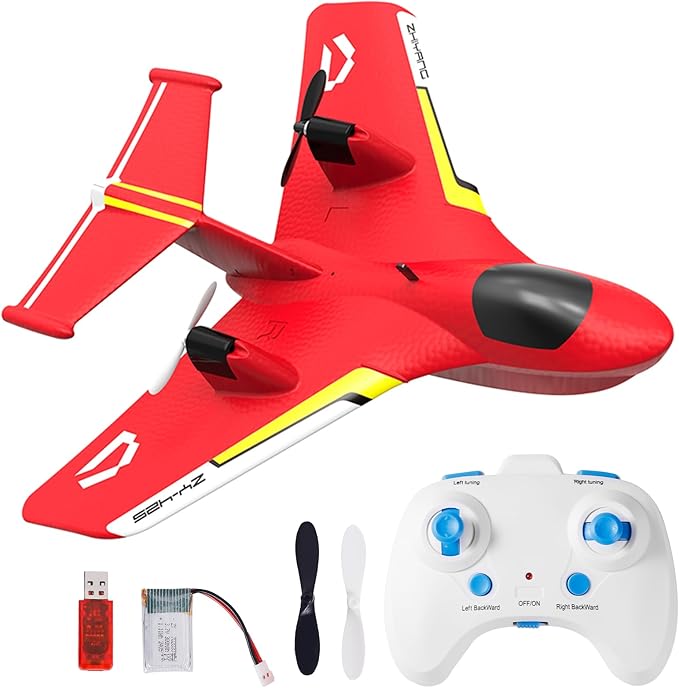 Remote Control Wireless Airplane Toy Gravity Gliders Airplane With Lights Rc Plane For Water Land &amp Air Rc Float Plane 2.4G 2 Channels Rc Remote Control Fighter Model Toy For Adults Kids (Red)